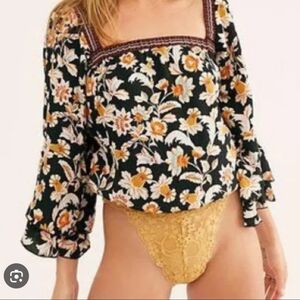 Free People Black‎ and Red Patterned Top